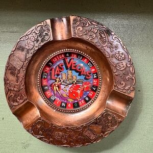Vintage 1978 Las Vegas Roulette Wheel Copper Ashtray Souvenir
